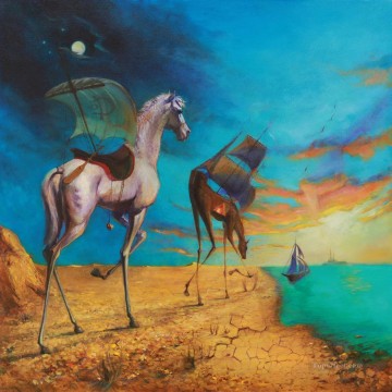 Surrealismus Pferd zum Meer Fantasie Ölgemälde